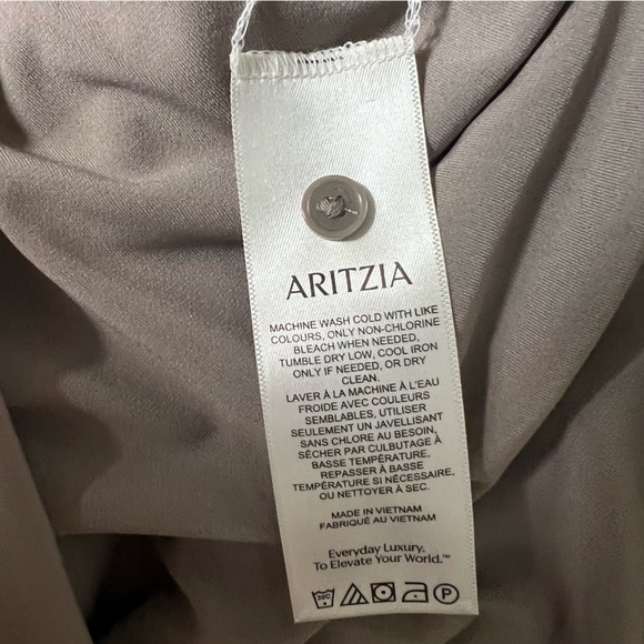 WILFRED / ARITIZIA TAUPE‎ HALTER NECKLINE FITTED “REMEDY” MIDI DRESS WITH SLIT - Picture 12 of 13
